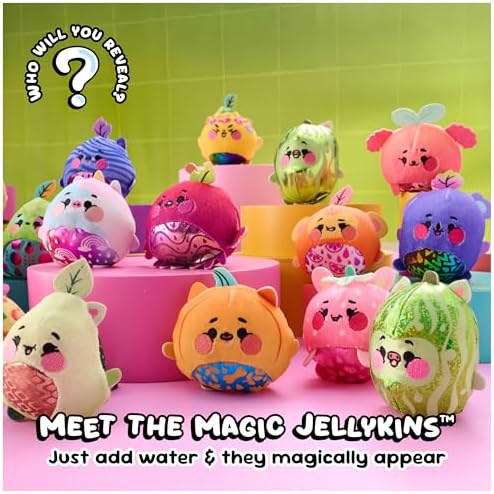 A group of Series 1 friends on podiums under a Meet the Magic Jellykins banner